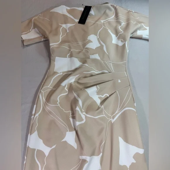 NWT Donna Karan New York Water Color  Print Midi Sheath Dress Floral Beige 2 - Picture 2 of 10